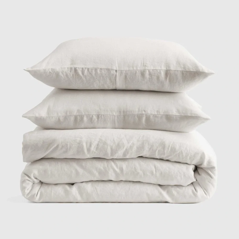 NWT Quince European Linen Queen Duvet Cover Set With Shams in Sand (Tan)
